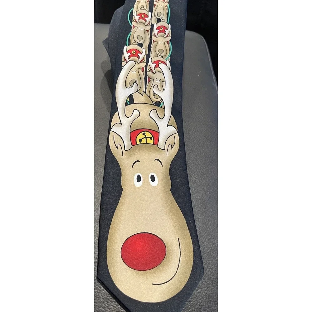 NOEL - RUDOLPH & SANTA'S Sleigh‎ - SILKY -  UGLY CHRISTMAS Mens NECK TIE